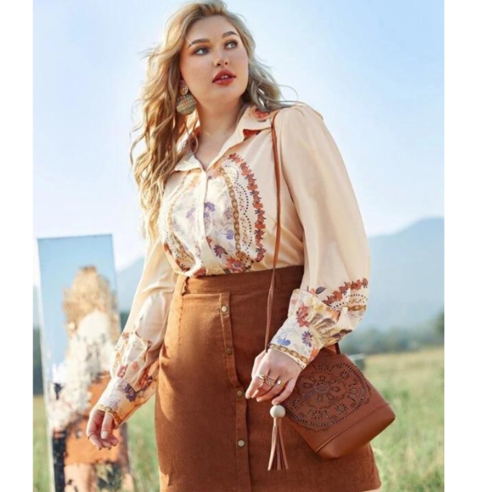 Collared Buttoned Front Floral Print Shirt